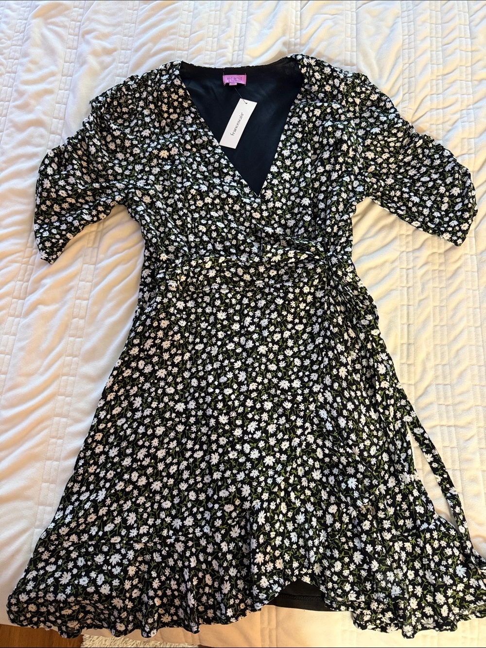 Francesca's Collections Black Floral Midi Wrap Dress